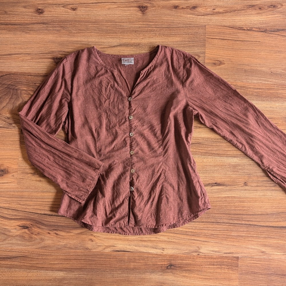 Rust Red Two Star Dog Button Down Hemp Shirt
